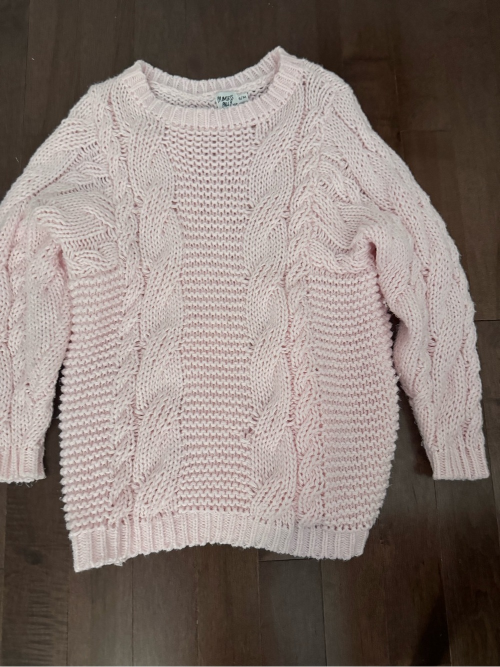 Princess Polly Pale Pink Cable Knit Crew Sweater